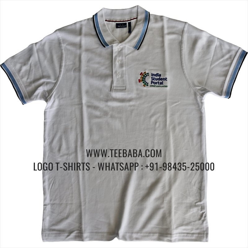 100% Cotton. 260 GSM Pique Knit Fabric. Jacquard Collar Cuff. White. Logo Embroidery. IT Company Uniform T-Shirt.