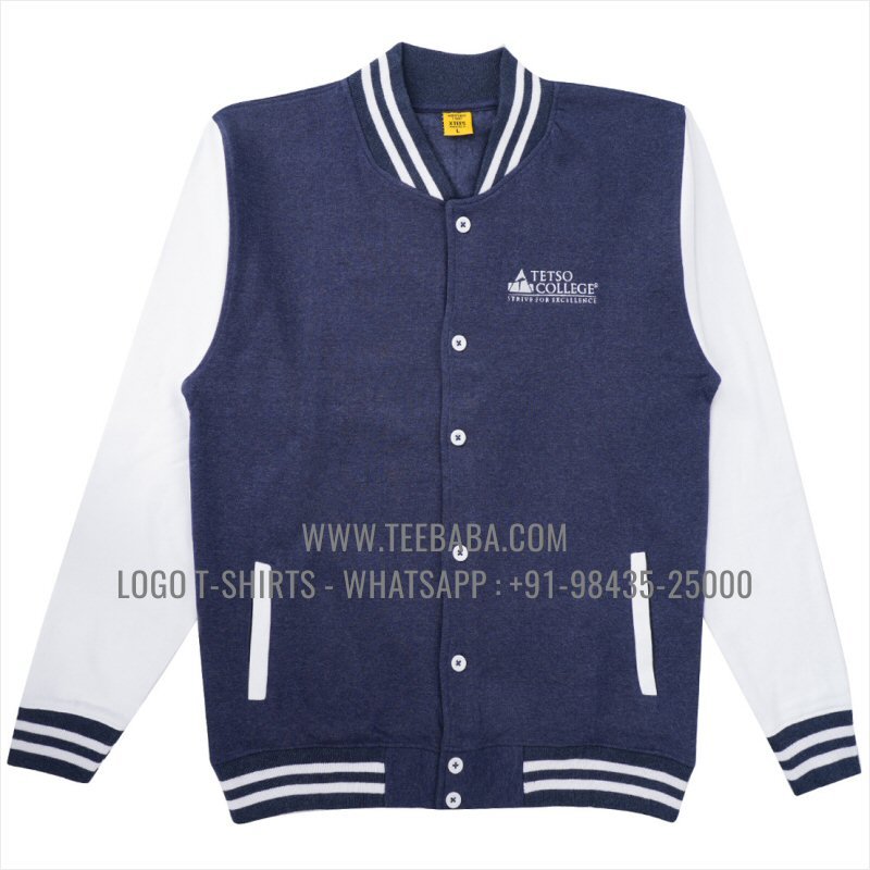 00035 navy melange varsity jacket logo embroidery