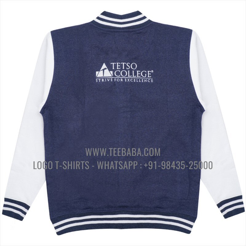 00036 navy melange varsity jacket logo embroidery